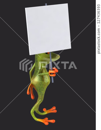 Fun 3D cartoon frog with a sign (with alpha channel) 127436393