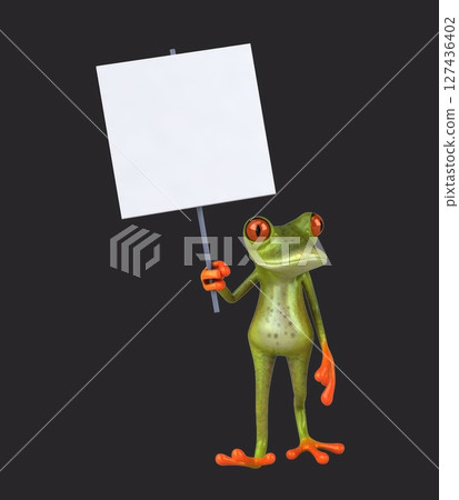 Fun 3D cartoon frog with a sign (with alpha channel) 127436402