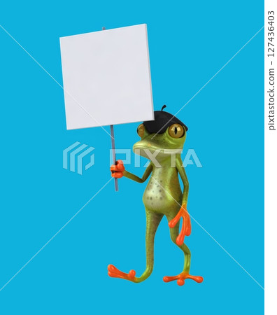 Fun 3D cartoon frog with a sign (with alpha channel) Fun 3D cartoon frog with a sign (with alpha channel) 127436403