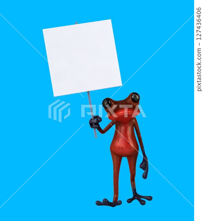 Fun 3D cartoon frog with a sign (with alpha channel) Fun 3D cartoon frog with a sign (with alpha channel) 127436406