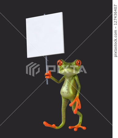 Fun 3D cartoon frog with a sign (with alpha channel) Fun 3D cartoon frog with a sign (with alpha channel) 127436407
