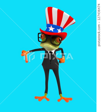 Fun 3D cartoon frog with an uncle sam hat(with alpha channel included) 127436474