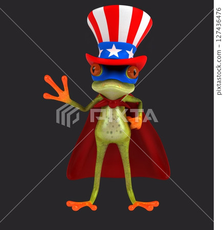 Fun 3D cartoon frog with an uncle sam hat(with alpha channel included) 127436476