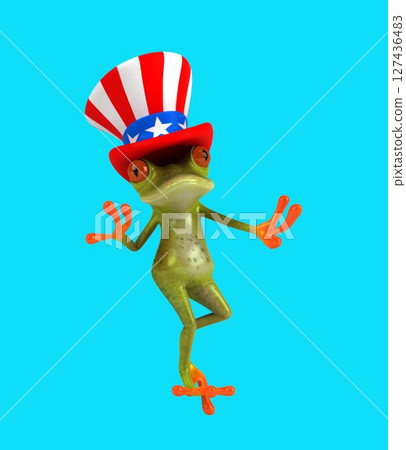 Fun 3D cartoon frog with an uncle sam hat(with alpha channel included) 127436483