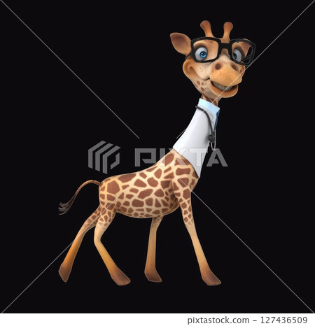 Fun 3D cartoon doctor giraffe walking (with alpha channel) Fun 3D cartoon doctor giraffe walking (with alpha channel) 127436509