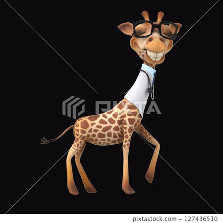 Fun 3D cartoon doctor giraffe walking (with alpha channel) Fun 3D cartoon doctor giraffe walking (with alpha channel) 127436510