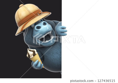 Fun 3D cartoon safari gorilla with an ice cream (on alpha) Fun 3D cartoon safari gorilla with an ice cream (on alpha) 127436515