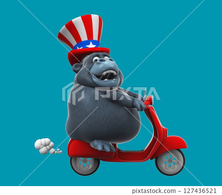 Fun 3D cartoon gorilla on a scooter (with alpha channel) 127436521