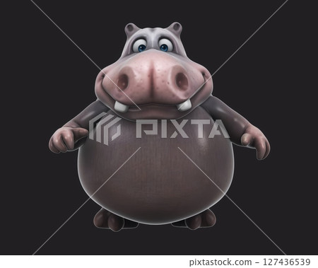 Fun 3D cartoon hippo waving (with alpha channel) 127436539