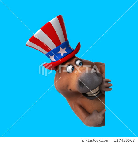 Fun 3D cartoon horse with an uncle sam hat (with alpha channel) 127436568