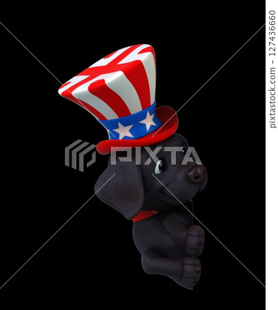 Fun 3D cartoon dog with an uncle sam hat (with alpha channel) 127436660