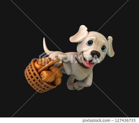 Fun 3D cartoon dog with a basket of pastries (on alpha) Fun 3D cartoon dog with a basket of pastries (on alpha) 127436735