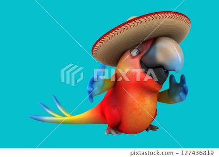 Fun 3d cartoon parrot waving (with alpha channel) 127436819