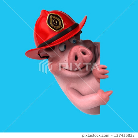 Fun 3D cartoon pig firefighter (on alpha) 127436822