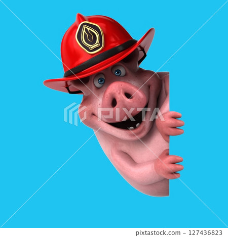 Fun 3D cartoon pig firefighter (on alpha) 127436823