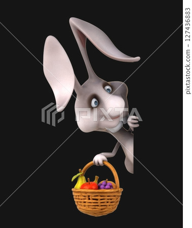 Fun 3D cartoon rabbit with a basket of fruits (on alpha) 127436883