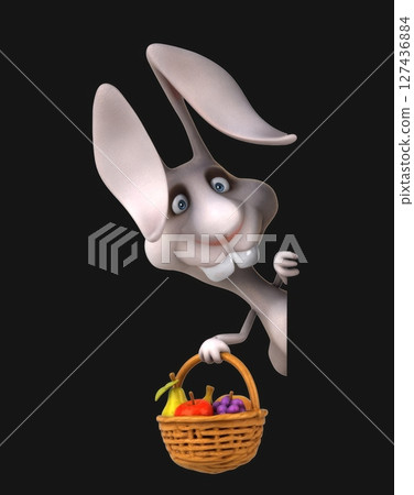 Fun 3D cartoon rabbit with a basket of fruits (on alpha) 127436884
