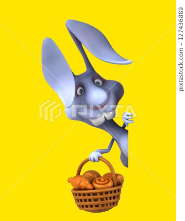 Fun 3D cartoon rabbit with a basket of pastries (on alpha) 127436889