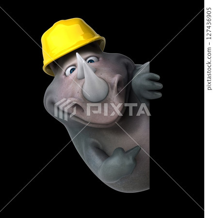 Fun 3D cartoon rhino with a helmet (with alpha channel) 127436905