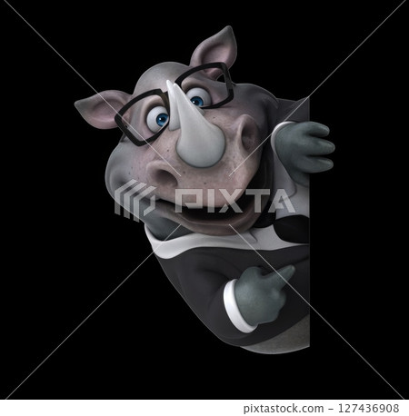 Fun 3D cartoon rhino with a sign (with alpha channel) Fun 3D cartoon rhino with a sign (with alpha channel) 127436908