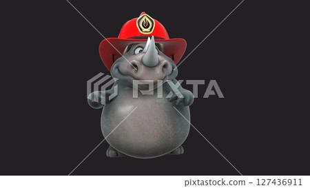 Fun 3D cartoon firefighter rhino (on alpha) 127436911