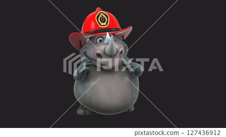 Fun 3D cartoon firefighter rhino (on alpha) 127436912