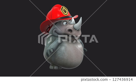 Fun 3D cartoon firefighter rhino (on alpha) 127436914