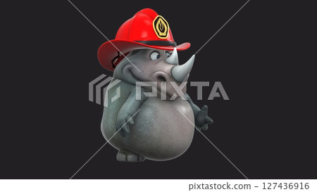 Fun 3D cartoon firefighter rhino (on alpha) 127436916