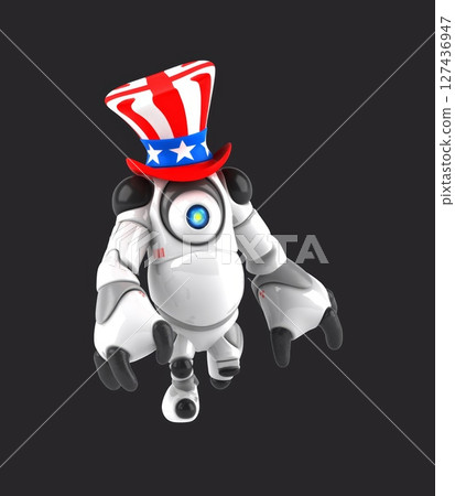 Fun 3D cartoon robot with an uncle sam hat(with alpha channel included) Fun 3D cartoon robot with an uncle sam hat(with alpha channel included) 127436947