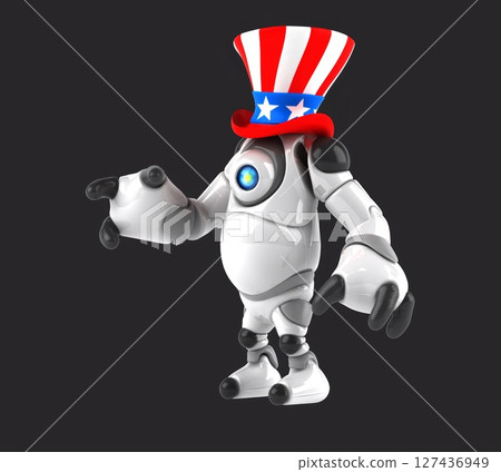 Fun 3D cartoon robot with an uncle sam hat(with alpha channel included) Fun 3D cartoon robot with an uncle sam hat(with alpha channel included) 127436949