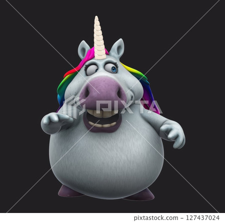 Fun 3D cartoon unicorn talking (with alpha channel) 127437024