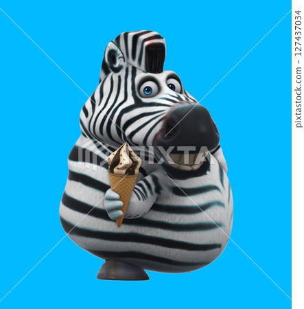 Fun cartoon zebra with an ice cream (with alpha channel included) Fun cartoon zebra with an ice cream (with alpha channel included) 127437034