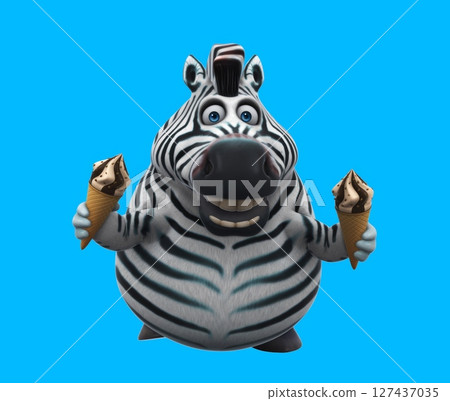 Fun cartoon zebra with an ice cream (with alpha channel included) Fun cartoon zebra with an ice cream (with alpha channel included) 127437035