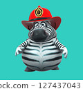 Fun 3D cartoon firefighter zebra (on alpha) 127437043
