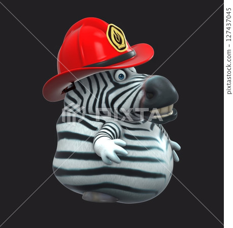 Fun 3D cartoon firefighter zebra (on alpha) 127437045