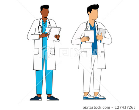 Two Doctors Holding Medical Charts 127437265