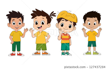Cartoon Boys Waving 127437284