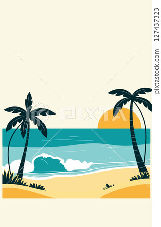 Tropical Beach Scene with Palm Tree and Lounge Chair Tropical Beach Scene with Palm Tree and Lounge Chair 127437323