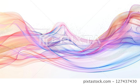 Multicolored abstract lines.Wave on a white background. Beautiful particle movement.Water. generative ai. Multicolored abstract lines.Wave on a white background. Beautiful particle movement.Water. generative ai. 127437430