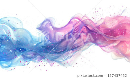 Multicolored abstract lines.Wave on a white background. Beautiful particle movement.Water. generative ai. 127437432