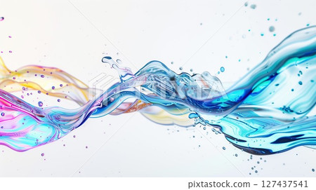 Abstract wave on a white background. Beautiful particle movement.Water. generative ai. Abstract wave on a white background. Beautiful particle movement.Water. generative ai. 127437541