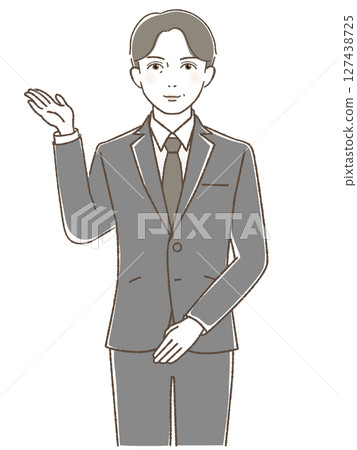 西裝革履的中年男子舉手微笑 127438725