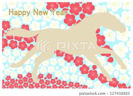 Running horse and plum background Running horse and plum background 127438883