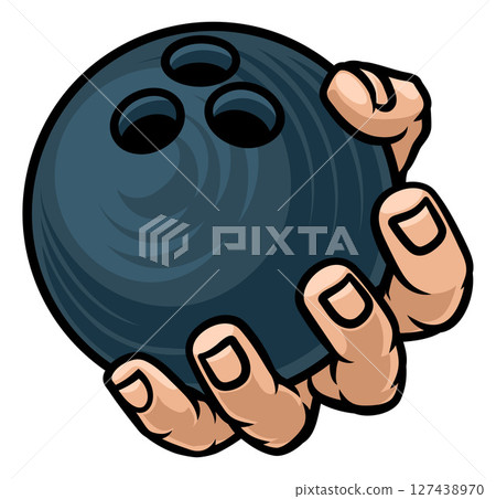 Mascot Person Hand Fist Holding Bowling Ball Mascot Person Hand Fist Holding Bowling Ball 127438970