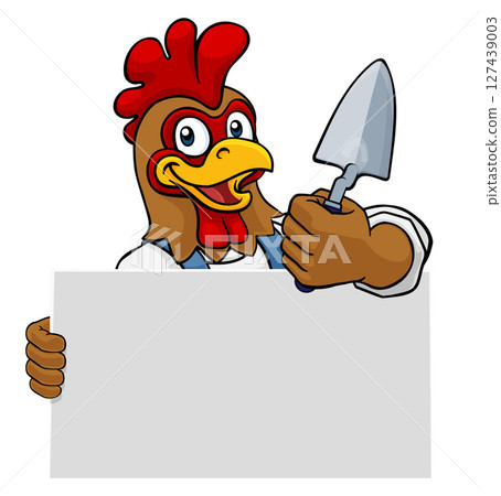 Bricklayer Chicken Rooster Trowel Tool Mascot 127439003