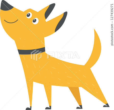 Happy cartoon dog looking up, illustration on a black background Happy cartoon dog looking up, illustration on a black background 127439271