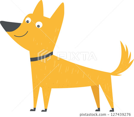 Stylized golden dog standing with a friendly expression against black background. Stylized golden dog standing with a friendly expression against black background. 127439276