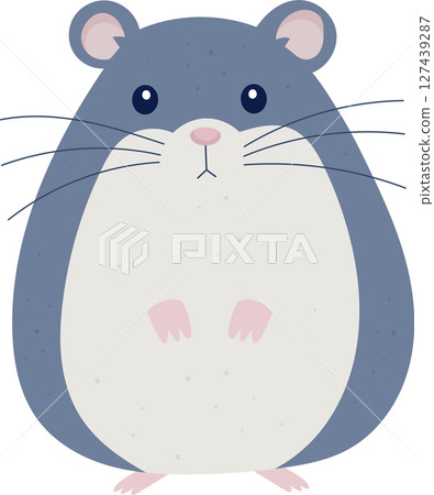 Chubby blue and white cartoon mouse with big eyes and small pink paws. 127439287