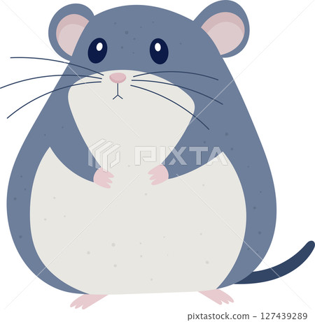 Cartoon hamster stands upright, featuring big eyes and a round body shape. 127439289