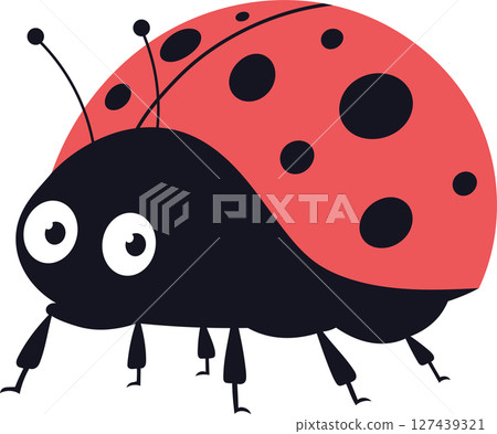 Cartoon ladybug with bright colors and big eyes on a dark background. 127439321